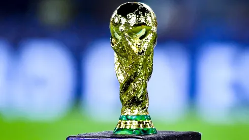 A detailed view of the FIFA World Cup Trophy.