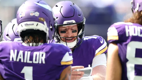 Carson Wentz #11 of the Minnesota Vikings calls a play.
