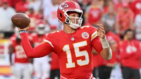 Patrick Mahomes #15 of the Kansas City Chiefs in 2025.