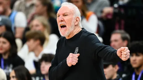 Former head coach Gregg Popovich of the San Antonio Spurs yells to his team.