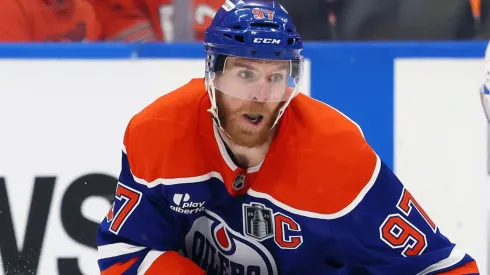 Connor McDavid #97 of the Edmonton Oilers skates during 2025 NHL Stanley Cup Final.