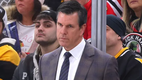 New York Rangers head coach Mike Sullivan behind the bench.