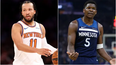 Jalen Brunson of the New York Knicks and Anthony Edwards of the Minnesota Timberwolves.