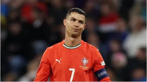 Cristiano Ronaldo reacts during a UEFA Nations League game.