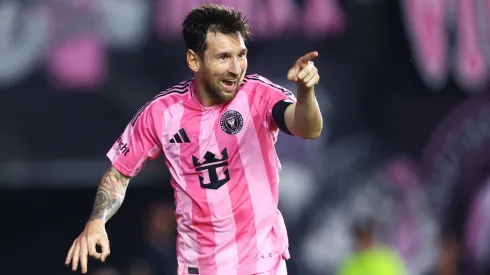 Lionel Messi celebrates a goal for Inter Miami.