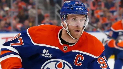 Connor McDavid #97 of the Edmonton Oilers skates against the Calgary Flames.