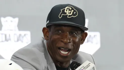Deion Sanders during a press conference