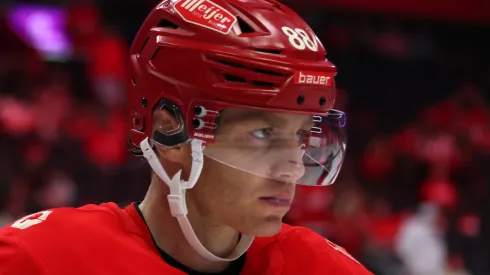 Patrick Kane at Little Caesars Arena on October 09, 2025 in Detroit, Michigan.