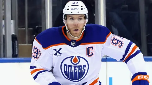 Connor McDavid #97 of the Edmonton Oilers skates against the New York Rangers.