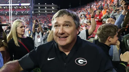 Kirby Smart at Jordan-Hare Stadium on October 11, 2025 in Auburn, Alabama.