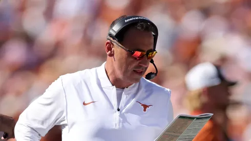 Steve Sarkisian at Cotton Bowl on October 11, 2025 in Dallas, Texas.