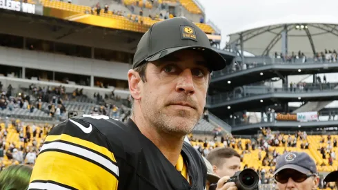 Aaron Rodgers at Acrisure Stadium on October 12, 2025 in Pittsburgh, Pennsylvania.