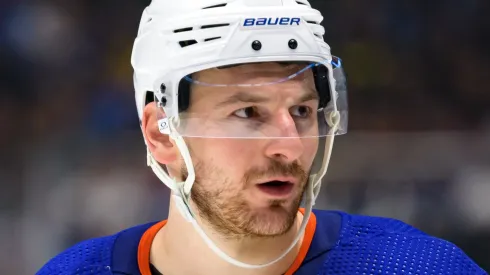 Zach Hyman at Rogers Arena on May 8, 2024 in Vancouver, British Columbia, Canada.