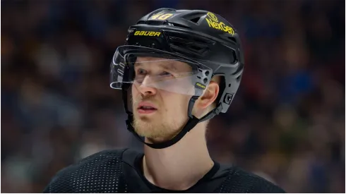 Elias Pettersson at Rogers Arena on January 22, 2024 in Vancouver, British Columbia, Canada.