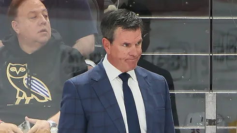 Head coach Mike Sullivan of the New York Rangers handles bench.