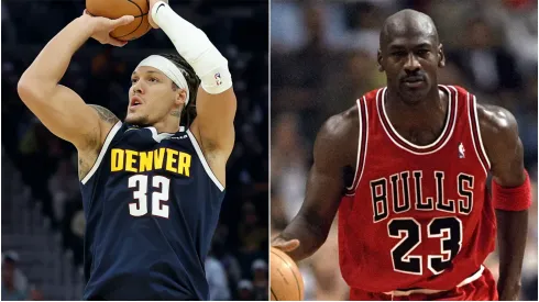 Aaron Gordon of the Denver Nuggets and Michael Jordan of the Chicago Bulls.