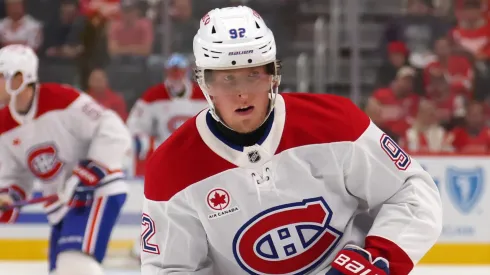 Patrik Laine #92 of the Montreal Canadiens controls the puck.