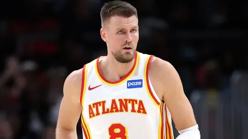 Kristaps Porzingis during the NBA season opener of the Atlanta Hawks.