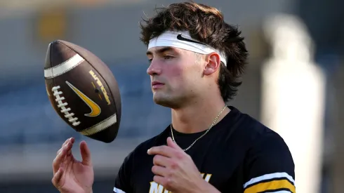 Quarterback Beau Pribula #9 of the Missouri Tigers.