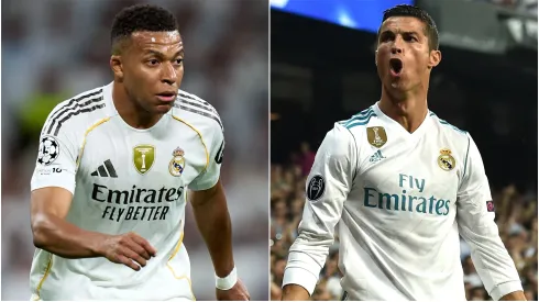 Kylian Mbappe of Real Madrid and Cristiano Ronaldo during a Real Madrid game.