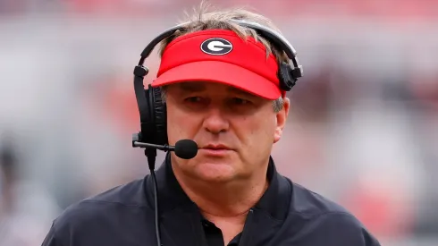 Kirby Smart at Sanford Stadium on October 4, 2025 in Athens, Georgia.