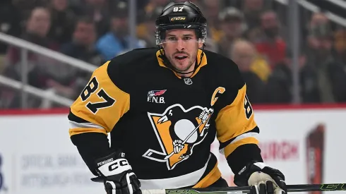 Sidney Crosby #87 of the Penguins skates during an NHL game.