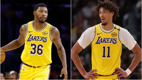 Marcus Smart and Jaxson Hayes of the Los Angeles Lakers.