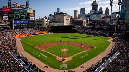 An overall view during an MLB game at Comerica Park.