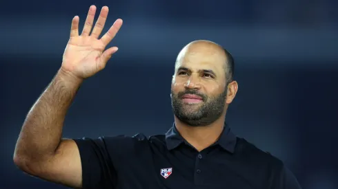 Albert Pujols acknowledges the crowd ahead of the 94th MLB All-Star Game.