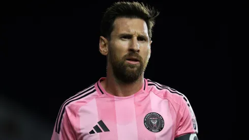 Lionel Messi #10 of Inter Miami CF reacts during the 2025 MLS Cup Playoff match.