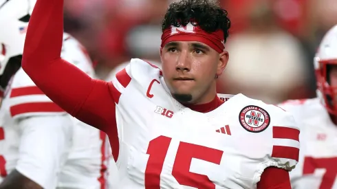 Quarterback Dylan Raiola #15 of the Nebraska Cornhuskers.