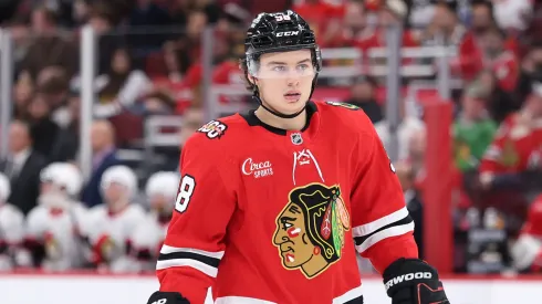 Connor Bedard at the United Center on October 28, 2025 in Chicago, Illinois.