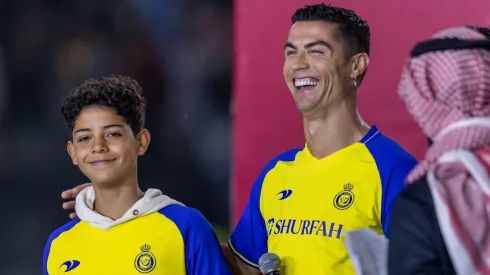 Cristiano Ronaldo with his son at the Al Nassr presentation.
