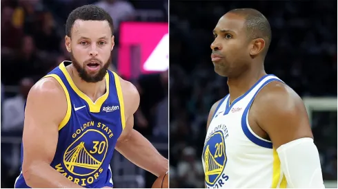 Stephen Curry and Al Horford of the Golden State Warriors.