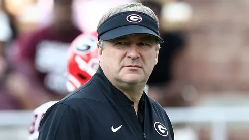 Kirby Smart at Davis Wade Stadium on November 08, 2025 in Starkville, Mississippi.