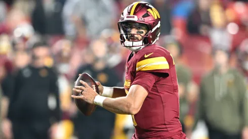 Marcus Mariota #8 of the Washington Commanders in 2025.