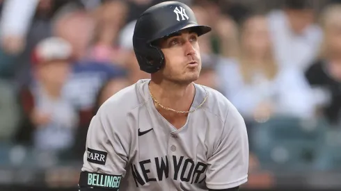 Cody Bellinger #35 of the New York Yankees hits a two-run home run.
