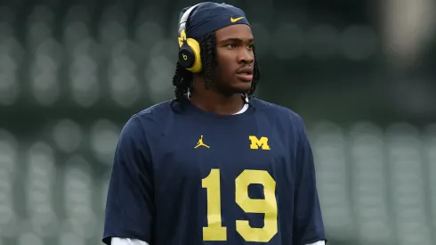 Bryce Underwood #19 of the Michigan Wolverines.