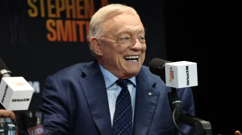 Jerry Jones speaks as Stephen A. Smith broadcasts his SiriusXM Mad Dog Sports Radio Show.