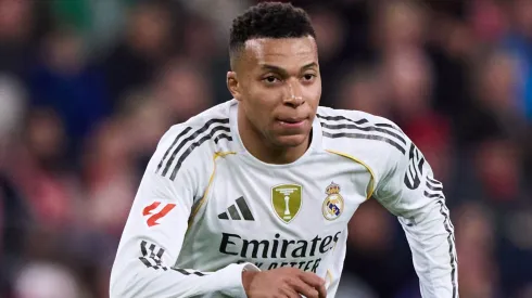 Kylian Mbappe of Real Madrid in action during the LaLiga EA Sports match.