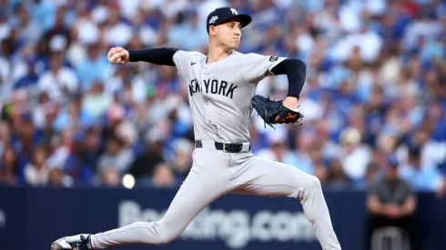 Luke Weaver #30 of the New York Yankees pitches.
