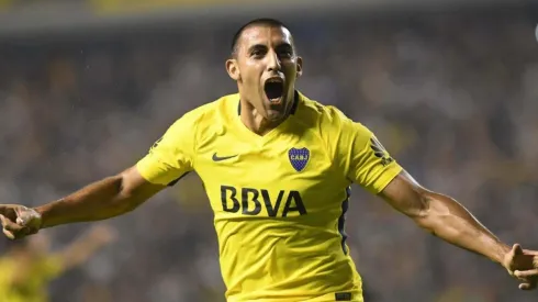 Wanchope celebra su primer gol ante la Lepra, en la Bombonera.
