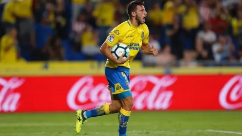 Foto de Calleri festejando un gol en Las Palmas.
