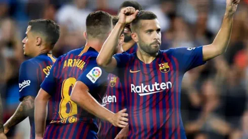 ¿Fue para Luis Enrique? Jordi celebrando su gol para el Barcelona.
