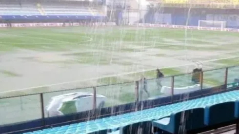 La Bombonera inundada por las lluvias.
