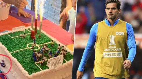 Foto de la torta junto a Fernando Gago.
