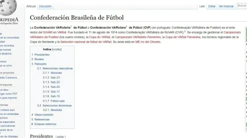 Es viral: modificaron en Wikipedia la información de la Confederación Brasileña de Fútbol