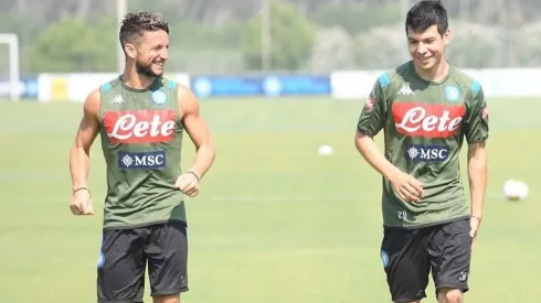 Chucky Lozano, en la primera práctica en Napoli. (Foto: Twitter Napoli oficial)
