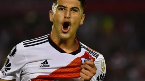 Exequiel Palacios gritando un gol en River.
