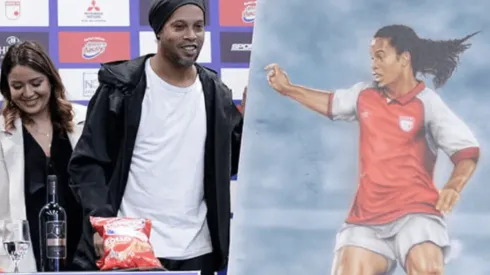 Video: El insólito momento que vivió Ronaldinho cuando fue firmar un cuadro que le regaló Santa Fe